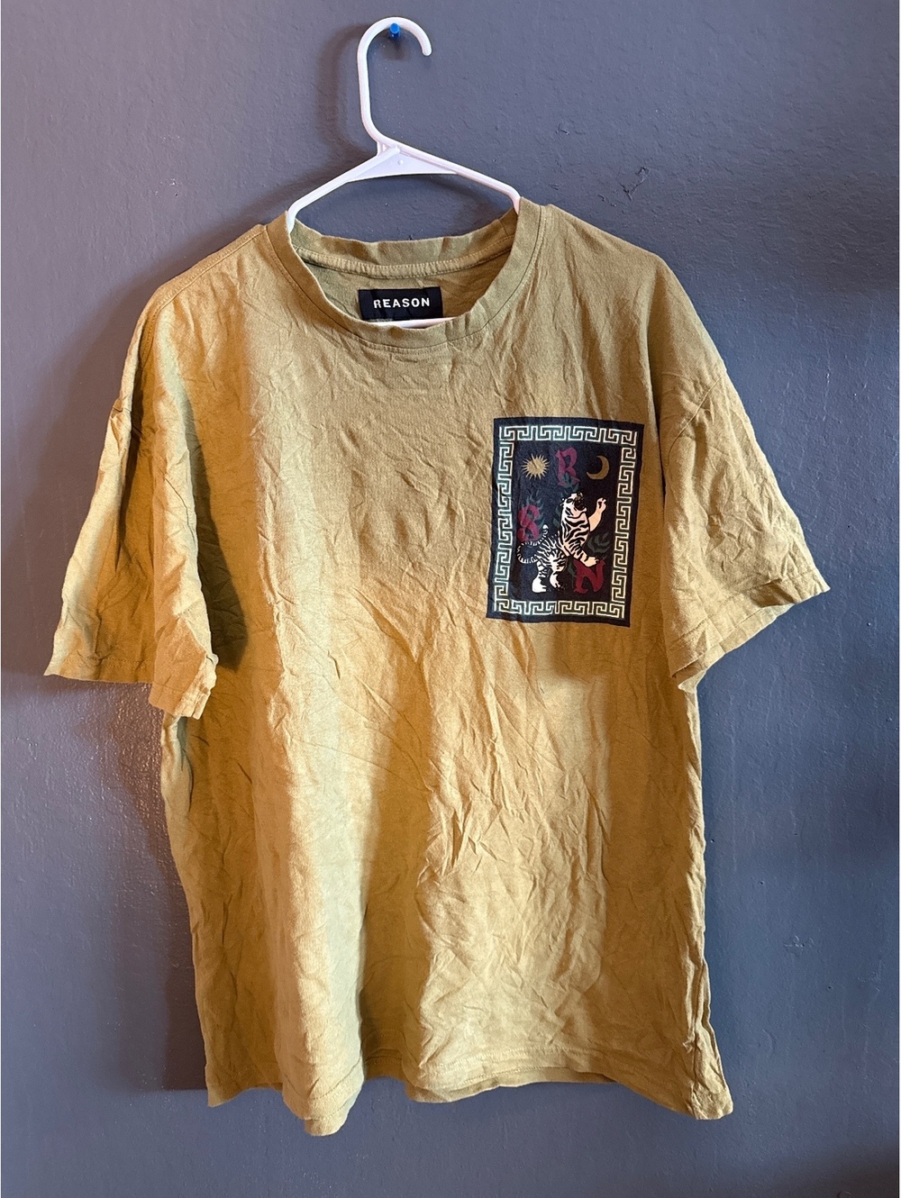 Reason Brand XL Mustard Yellow Graphic T-Shirt with Tiger Print